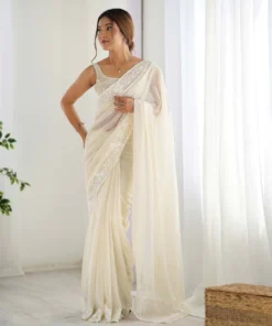 Georgette Saree Title Cream